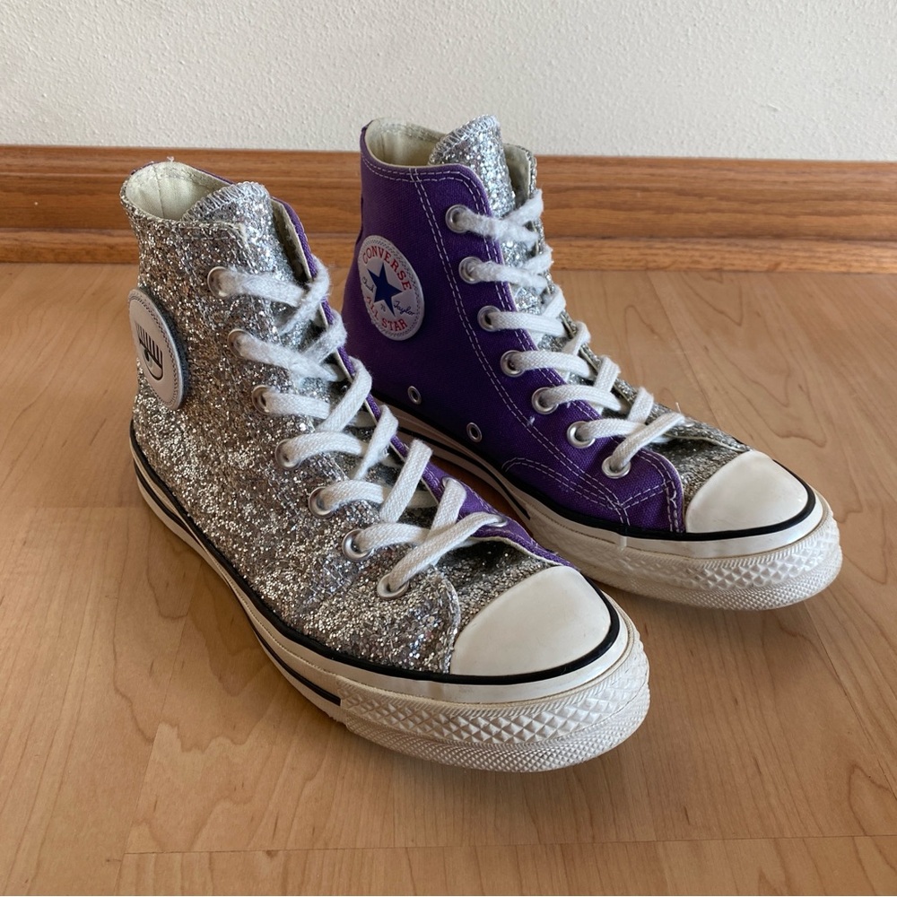 Chiara Ferragni x Converse Chuck 70 Purple Silver High Top Women’s Sneakers, 6.5